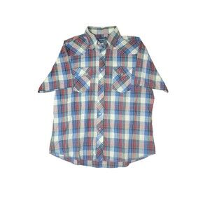 Wrangler Pearl Snap Shirt Mens XL Short Sleeve Plaid Western‎